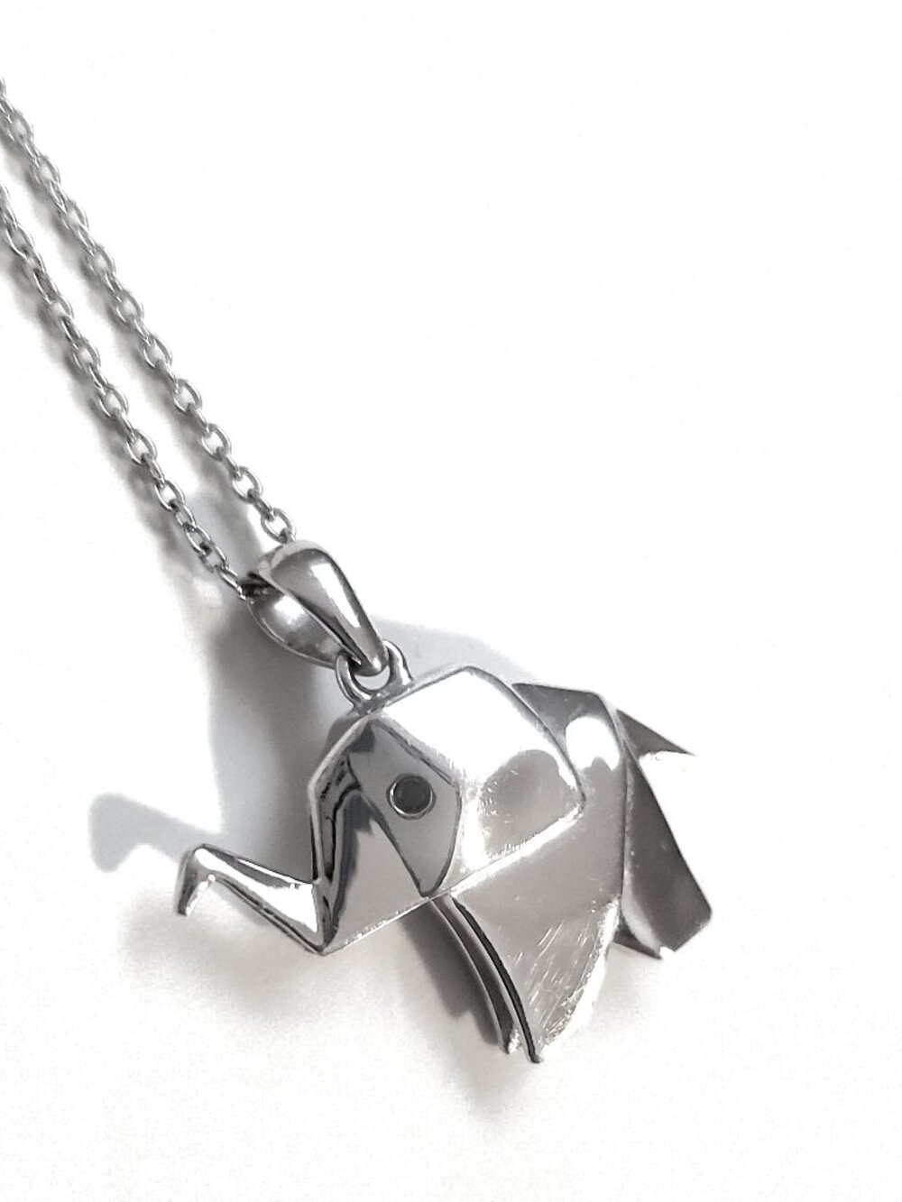 Helzberg Sterling Silver Origami Elephant Black Diamond Necklace - Picture 4 of 6